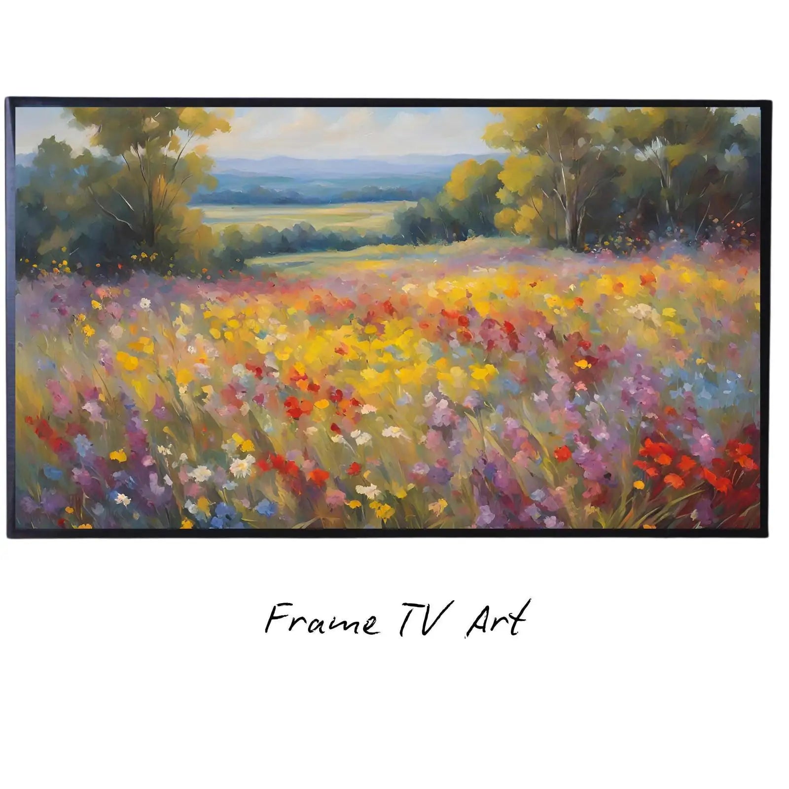 Spring Wildflowers Field Art. Original Oil Painting for Frame TV. Landscape Decor for Home Design – Frame TV Digital Download Art – Digital Download