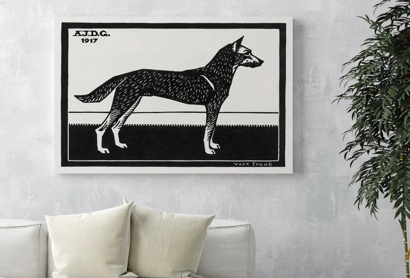 Detail view of artwork from Standing Dog Painting Vintage Art Nouveau Print Wall Art. Instant Download Dog Poster Julie De Graag Printable Wall Art. Art Nouveau Poster. (variation 1)