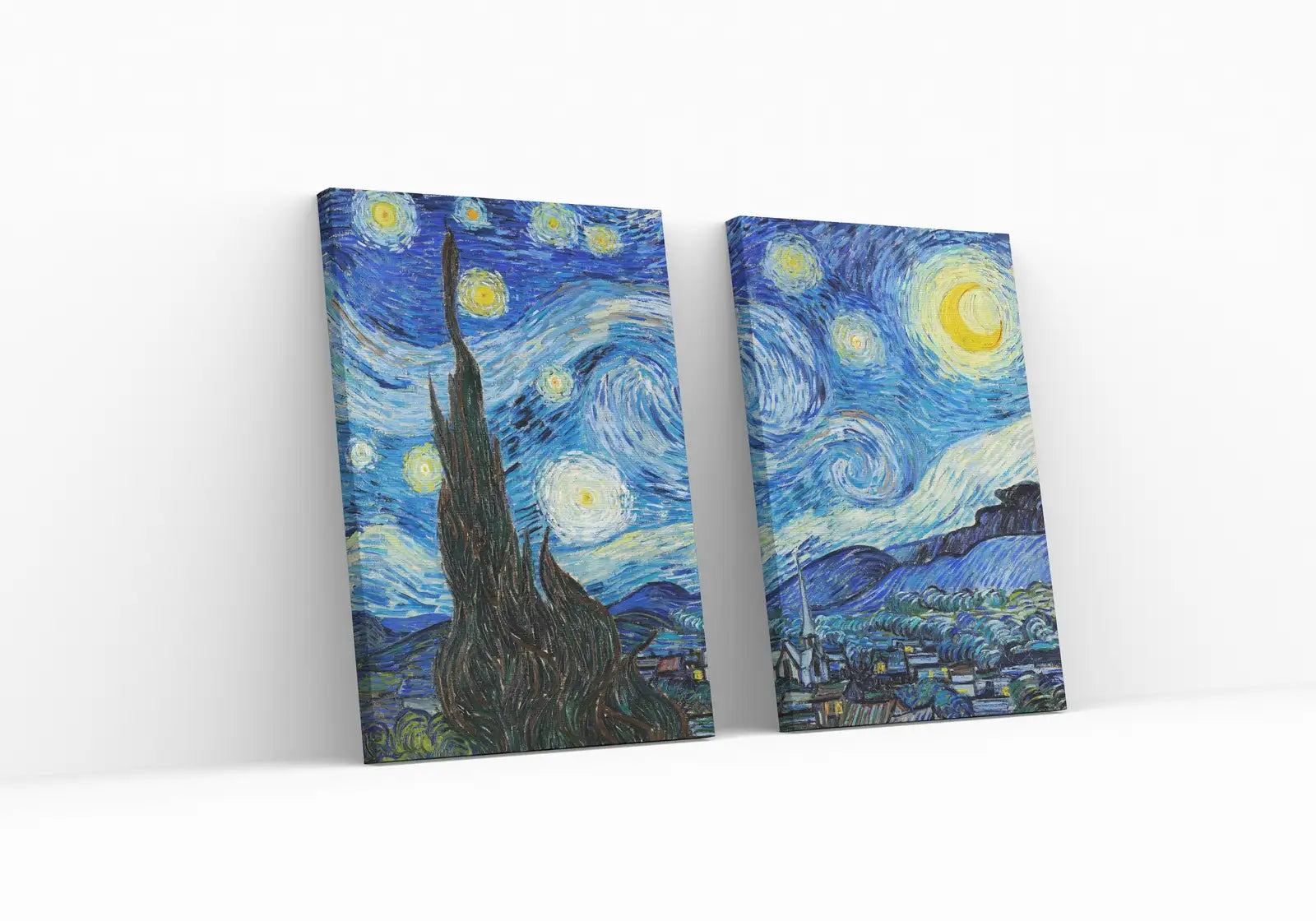 Nuit étoilée de Vincent van Gogh, ensemble de 2 arts, arts de beaux-arts célèbres, peinture vintage à télécharger instantanément, ensemble de 2 pièces d’art mural