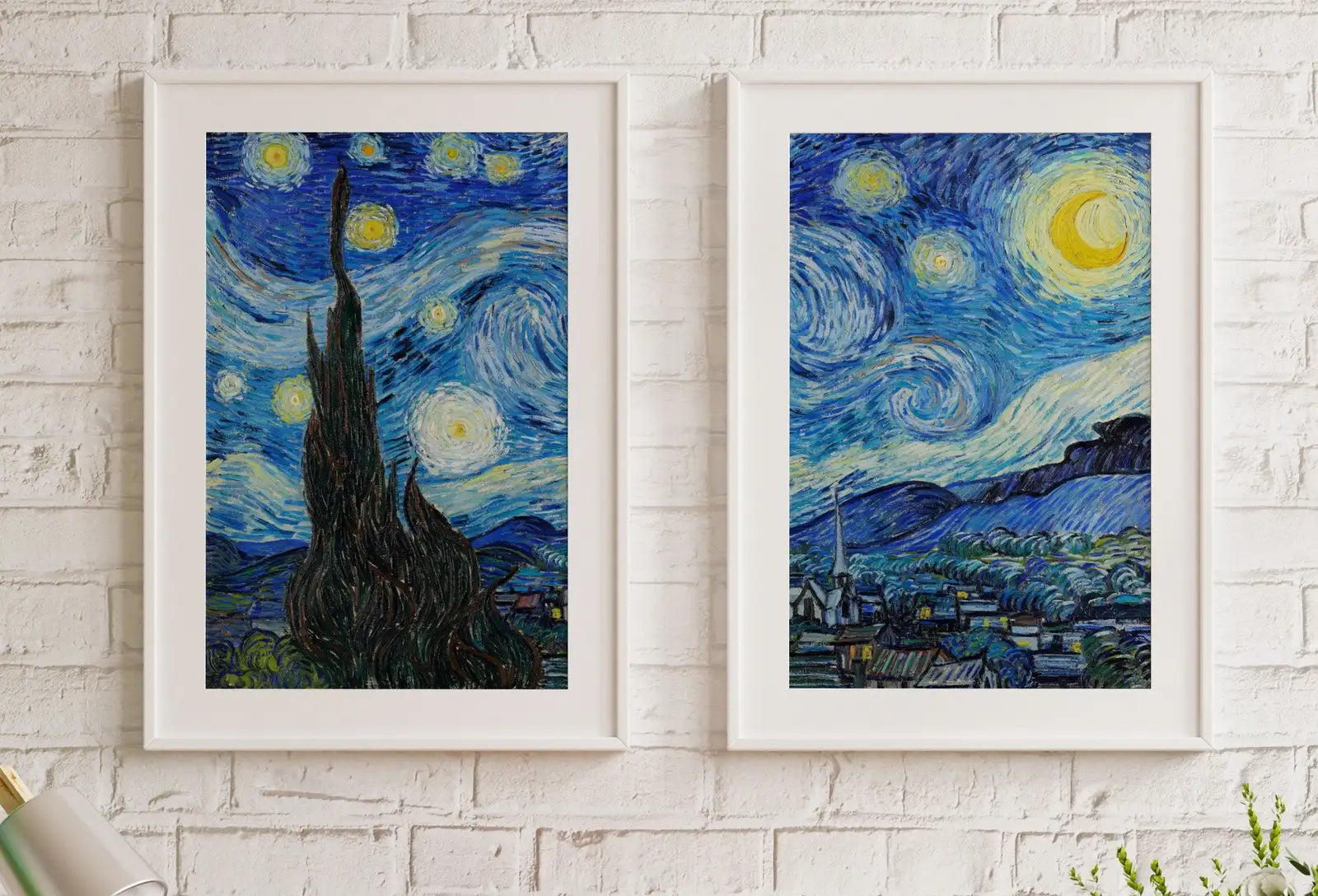 Nuit étoilée de Vincent van Gogh, ensemble de 2 arts, arts de beaux-arts célèbres, peinture vintage à télécharger instantanément, ensemble de 2 pièces d’art mural