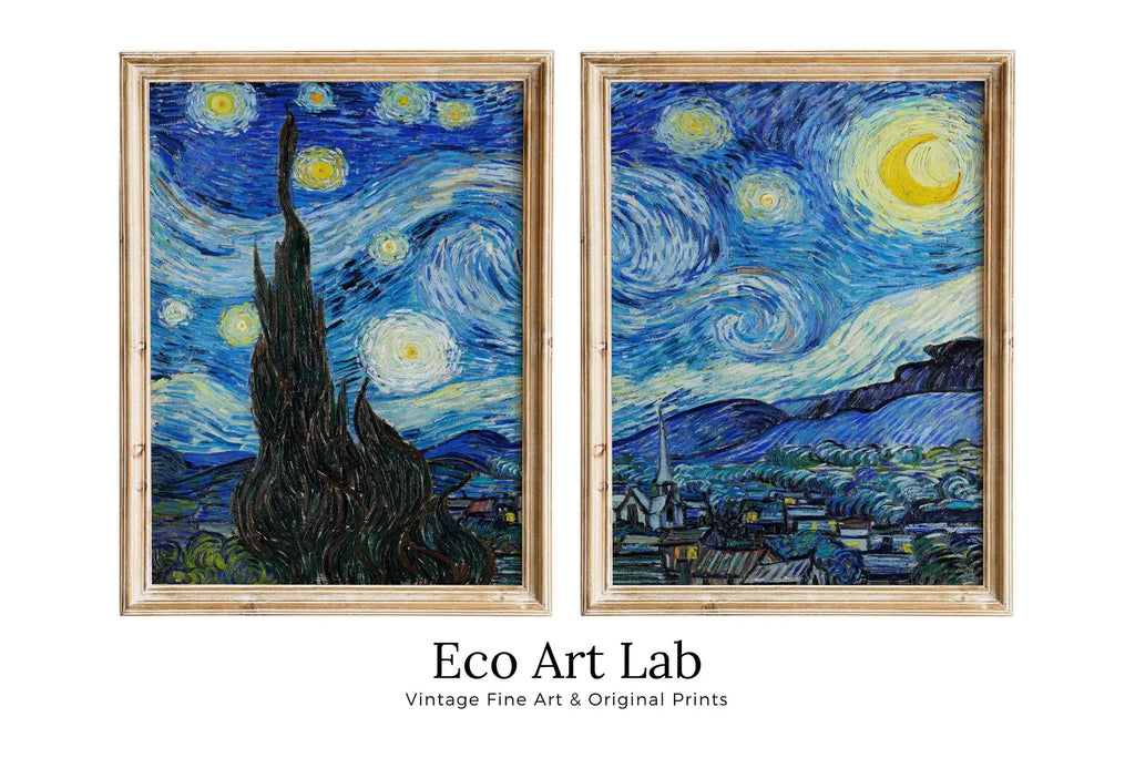 Starry Night by Vincent van Gogh. Set of 2 Prints. Printable Famous Fine Art Prints. Instant Download Vintage Painting. 2 Piece Wall Art. – Printable Wall Art Set (Digital Download)