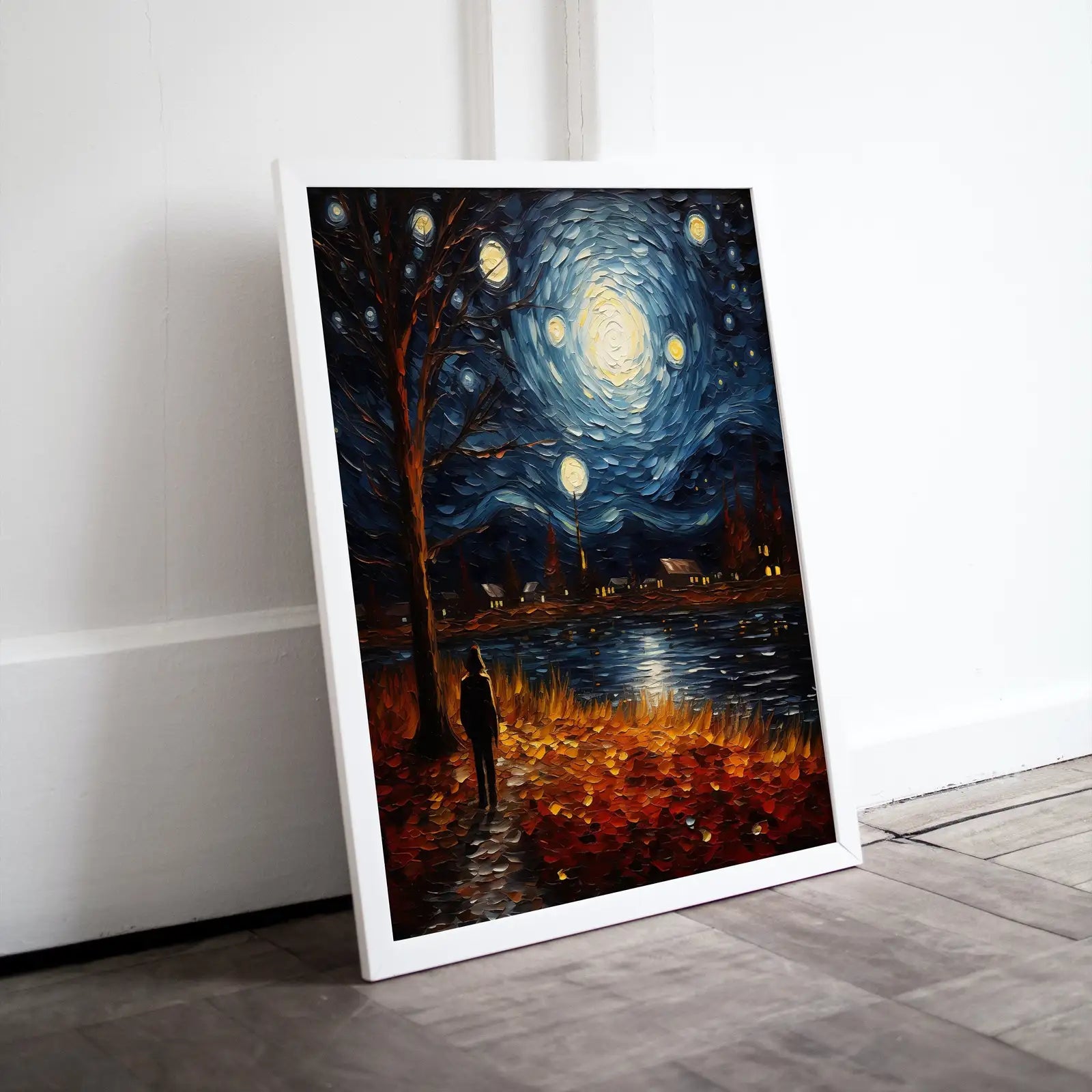 Nuit étoilée en automne : Art imprimable inspiré de Vincent van Gogh, une impression automnale disponible immédiatement pour la décoration murale.