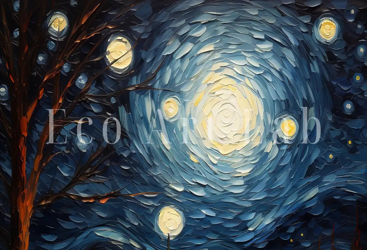 Nuit étoilée en automne : Art imprimable inspiré de Vincent van Gogh, une impression automnale disponible immédiatement pour la décoration murale.