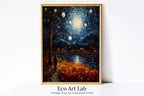 Nuit étoilée en automne : Art imprimable inspiré de Vincent van Gogh, une impression automnale disponible immédiatement pour la décoration murale.