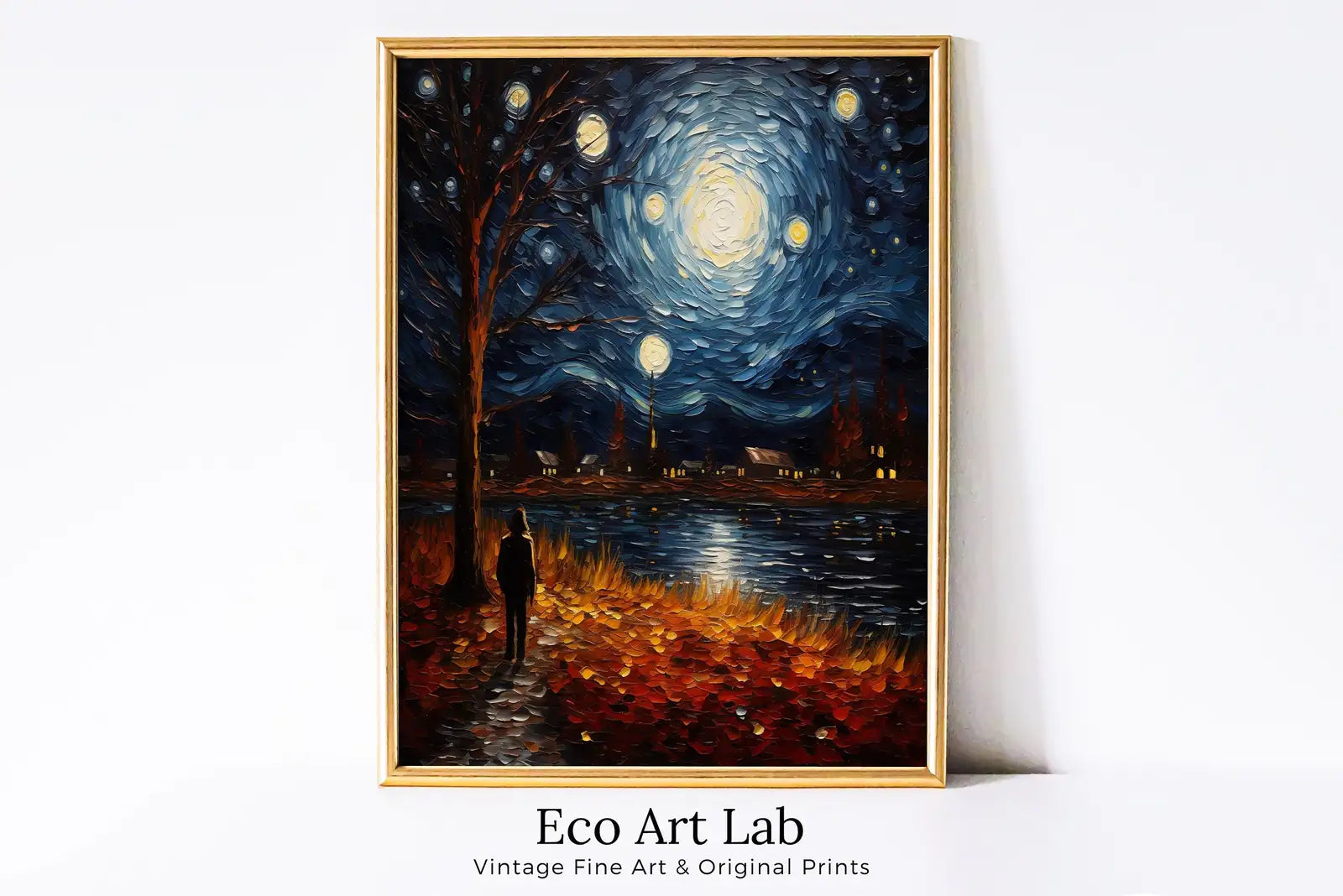 Nuit étoilée en automne : Art imprimable inspiré de Vincent van Gogh, une impression automnale disponible immédiatement pour la décoration murale.