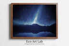 Framed view of Stars at Night over Mountains Landscape Printable Wall Art. Instant Download Night Sky Print Milky Way Celestial Decor. Blue Mountains Art – printable wall art digital download.
