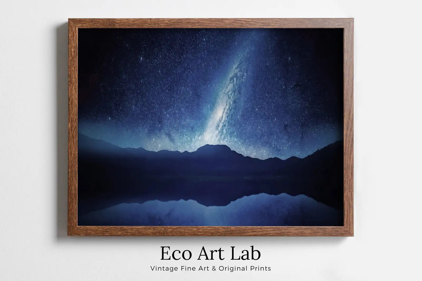 Framed view of Stars at Night over Mountains Landscape Printable Wall Art. Instant Download Night Sky Print Milky Way Celestial Decor. Blue Mountains Art – printable wall art digital download.