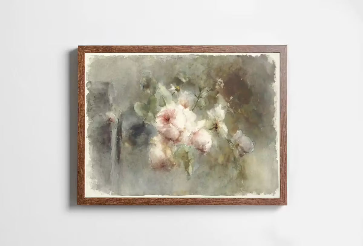 Still Life Vintage Rose Painting. Neutral Colors Romantic Vintage Decor. Antique Watercolor Painting Vintage Flower Art Print. Printable – Printable Wall Art