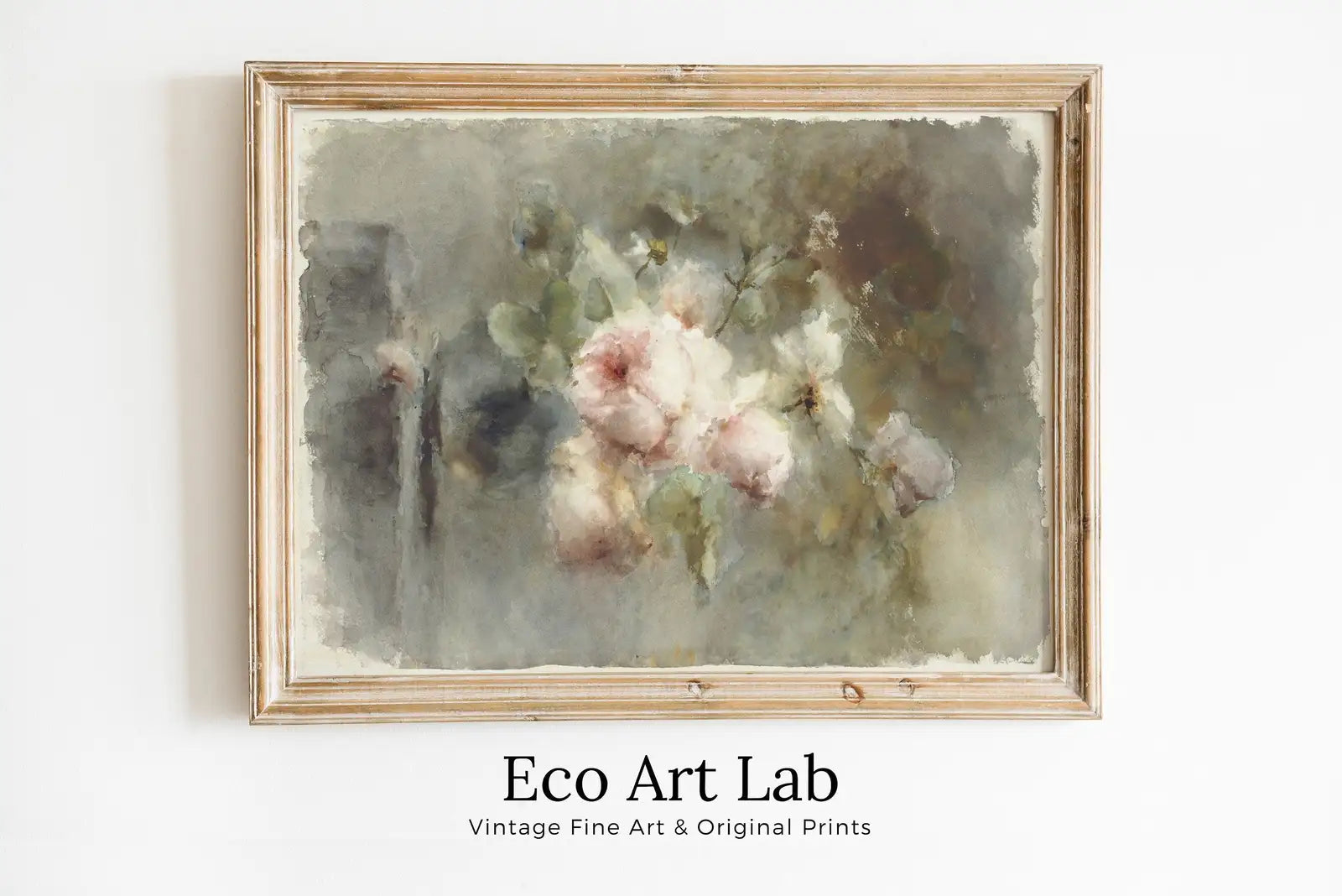 Framed view of Still Life Vintage Rose Painting. Neutral Colors Romantic Vintage Decor. Antique Watercolor Painting Vintage Flower Art Print. Printable – printable wall art digital download.