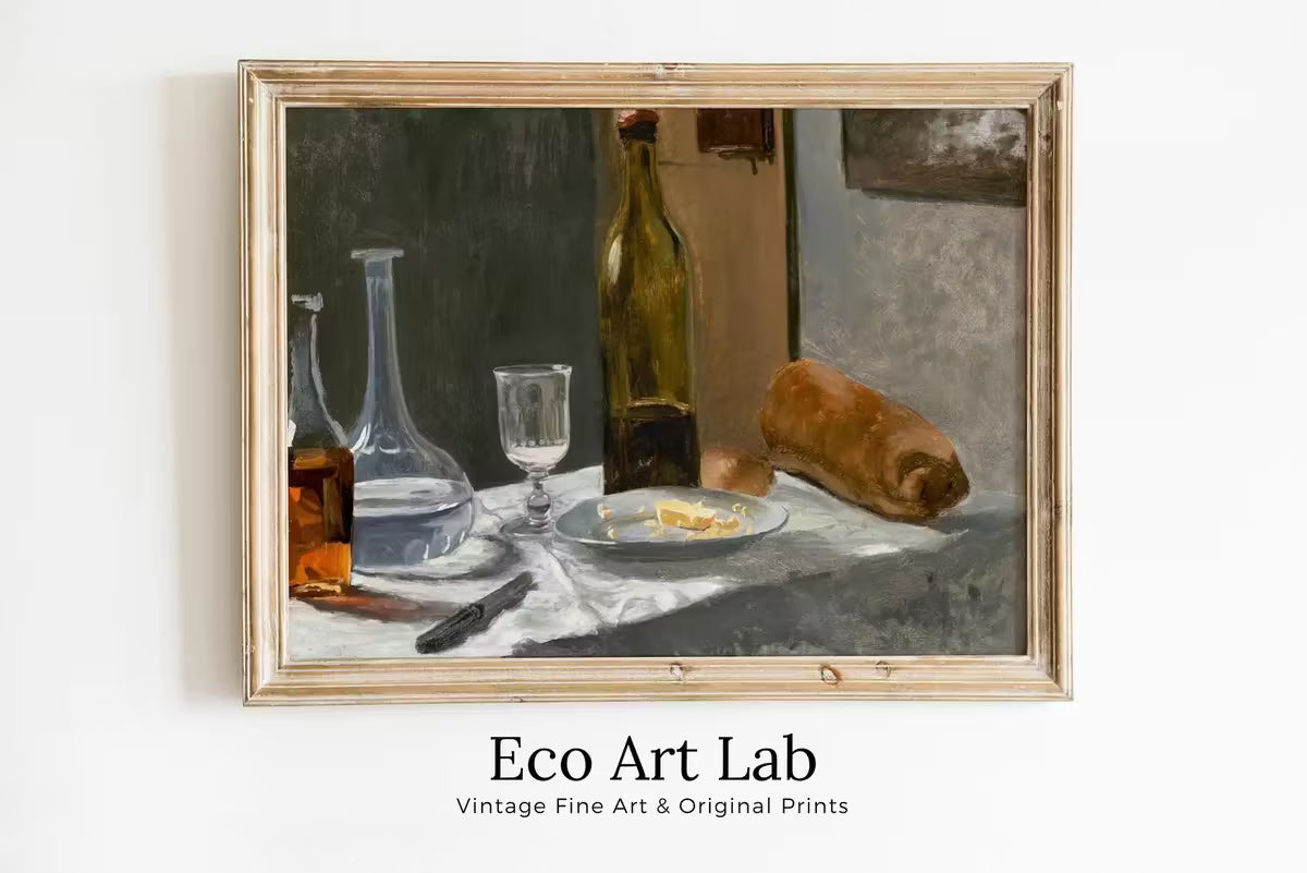 Still Life w/ Bottle Carafe Bread and Wine Famous Painting. Instant Download Vintage Decor. Monet Art Print Vintage Painting. Printable Art – Printable Wall Art