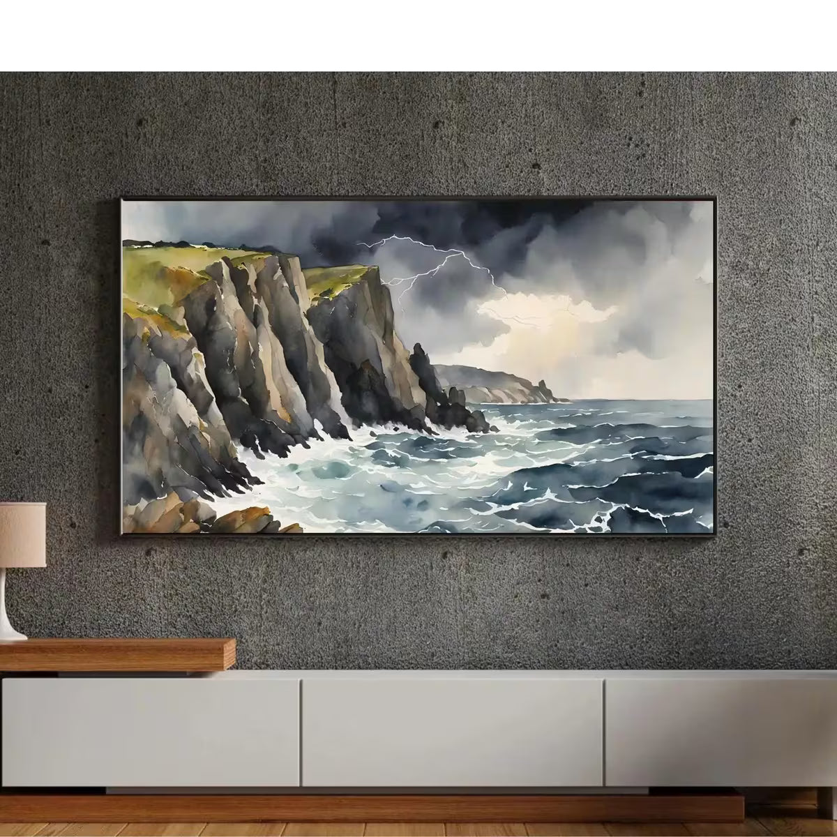 Storm Cliffs Art For Frame TV. Coastal Landscape Wall Art. 4K Watercolor Decor For Samsung Frame TV. – Frame TV  Art