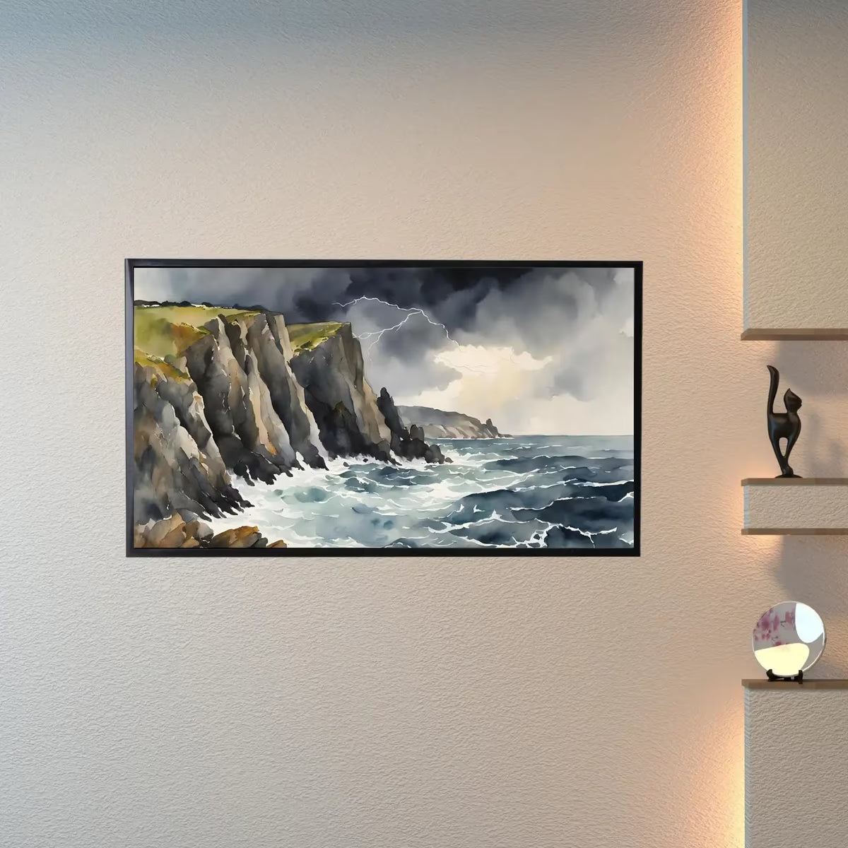 Storm Cliffs Art For Frame TV. Coastal Landscape Wall Art. 4K Watercolor Decor For Samsung Frame TV. – Frame TV  Art