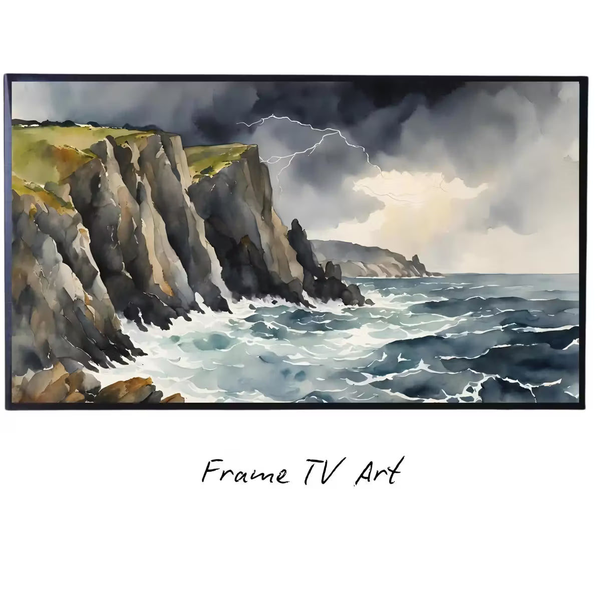Storm Cliffs Art For Frame TV. Coastal Landscape Wall Art. 4K Watercolor Decor For Samsung Frame TV. – Frame TV  Art