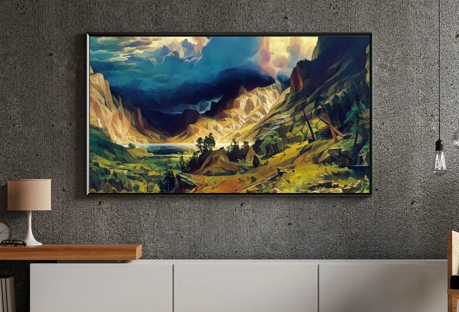 Detail view of artwork from Storm in the Mountains Landscape Painting, Frame TV Art, Digital Download, Digital Art for TV Colorful Wall Art, Artwork for The Frame TV. (variation 1)