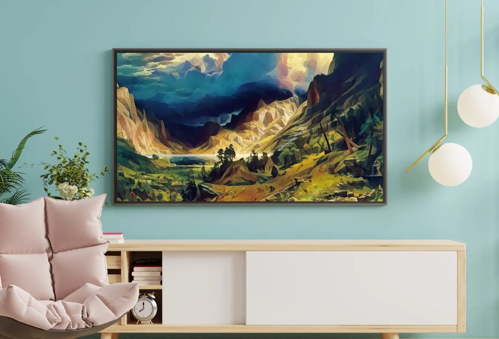 Detail view of artwork from Storm in the Mountains Landscape Painting, Frame TV Art, Digital Download, Digital Art for TV Colorful Wall Art, Artwork for The Frame TV. (variation 2)