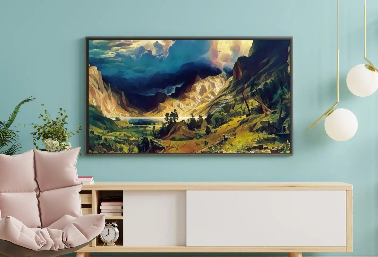 Detail view of artwork from Storm in the Mountains Landscape Painting, Frame TV Art, Digital Download, Digital Art for TV Colorful Wall Art, Artwork for The Frame TV. (variation 2)