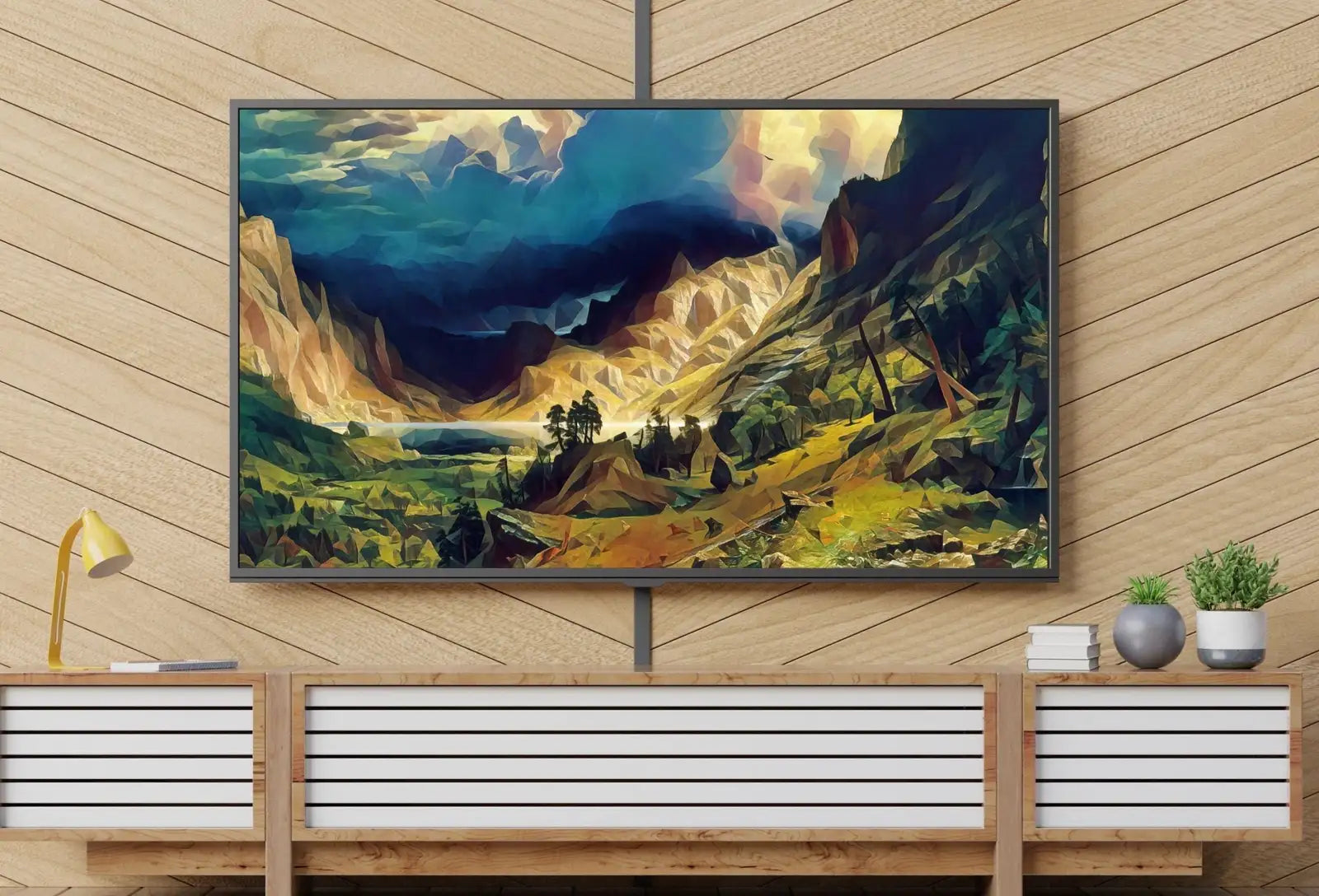 Detail view of artwork from Storm in the Mountains Landscape Painting, Frame TV Art, Digital Download, Digital Art for TV Colorful Wall Art, Artwork for The Frame TV. (variation 3)