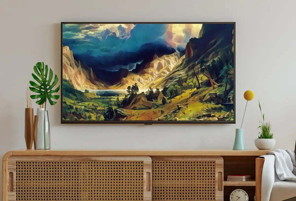 Detail view of artwork from Storm in the Mountains Landscape Painting, Frame TV Art, Digital Download, Digital Art for TV Colorful Wall Art, Artwork for The Frame TV. (variation 5)