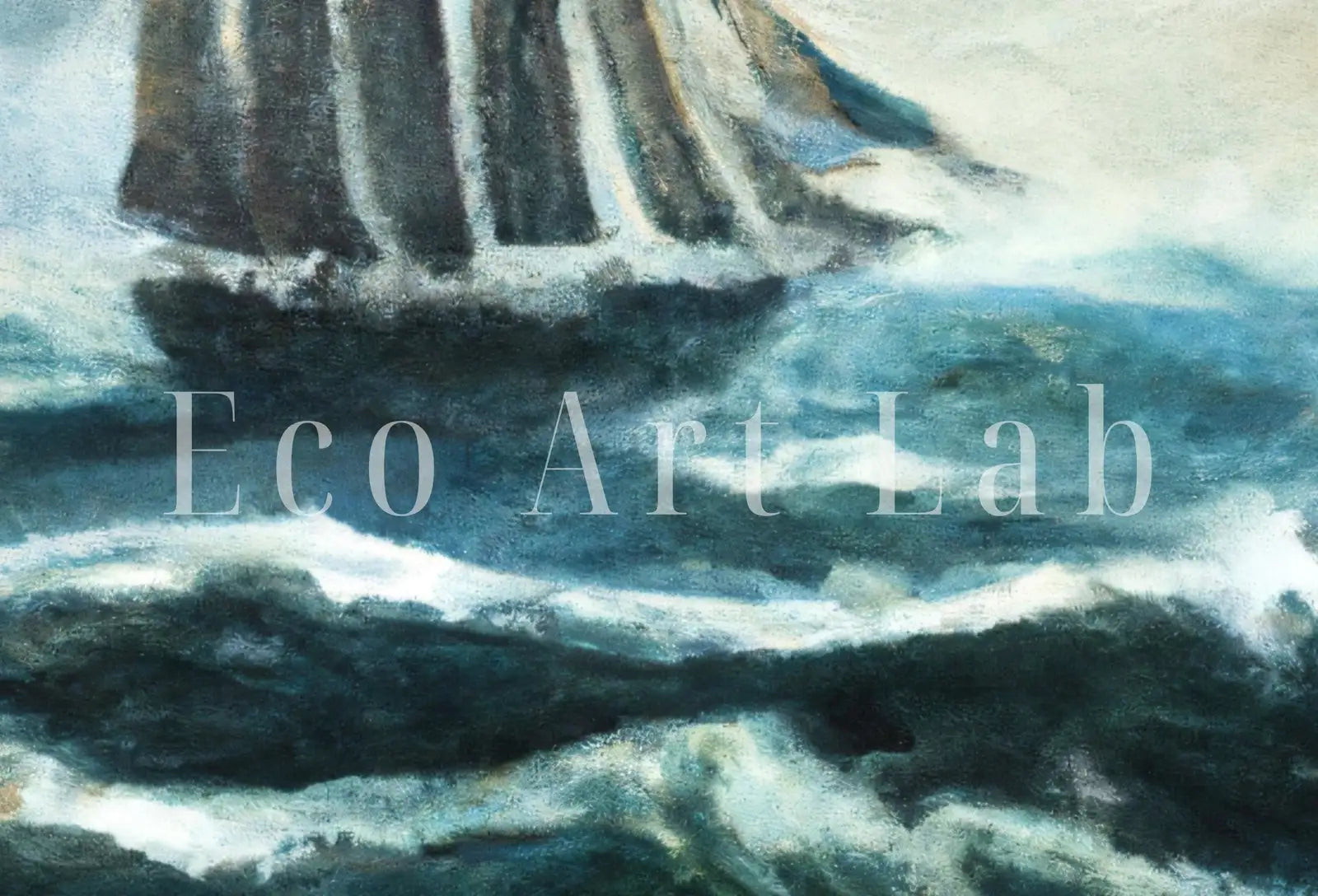 Detail view of artwork from Stormy Sea with Sail Boat At Print. Printable Wall Art. Nautical Wall Decor Sailboat Print Boat Art. Digital Print, Vintage Style Boat Print. (variation 1)