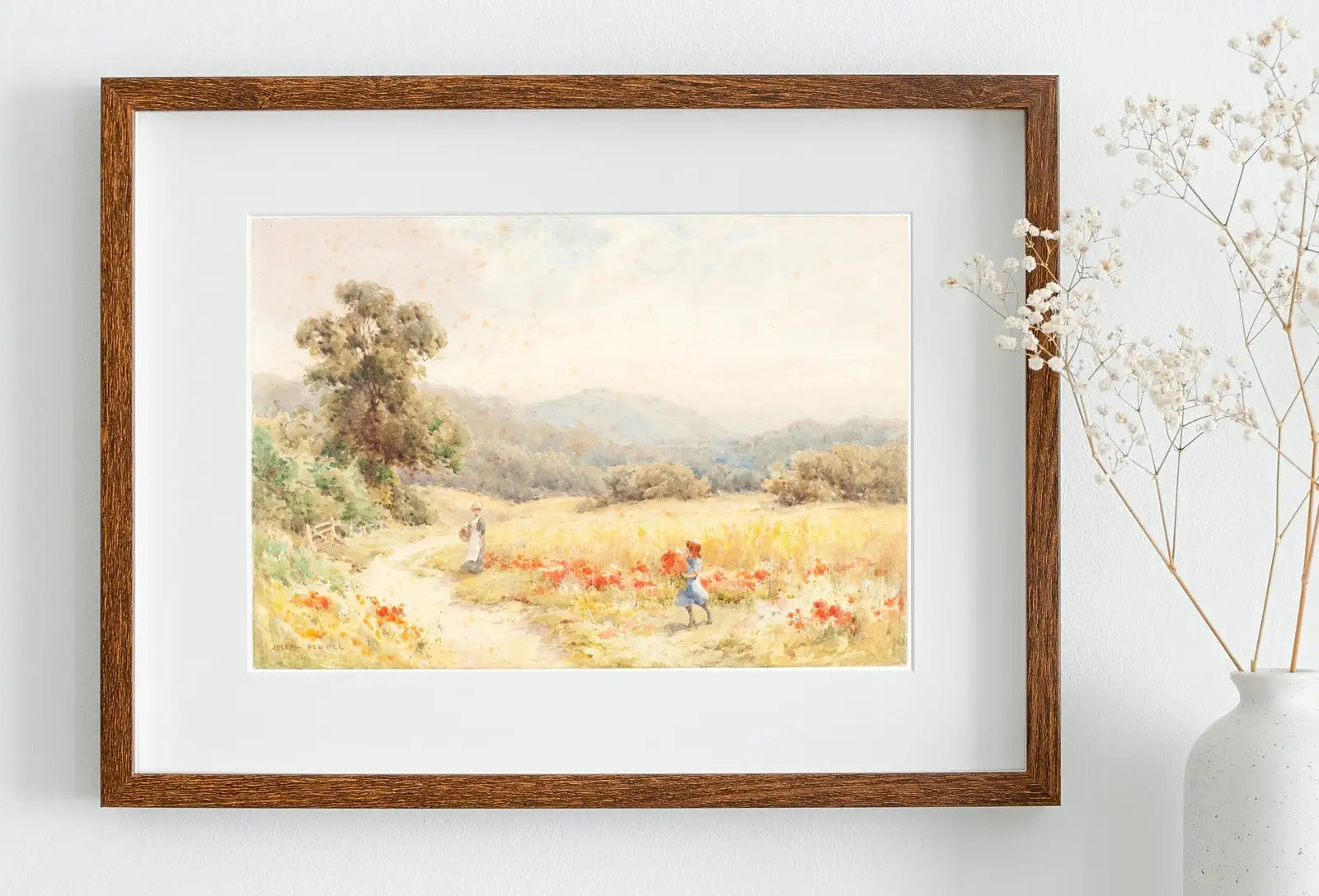 Included artwork preview showing first selection of artworks from Summer Meadow Painting Vintage Landscape Print. Country Field Soft Colors Watercolor Painting Summer Landscape. Farmhouse Country Art Print.