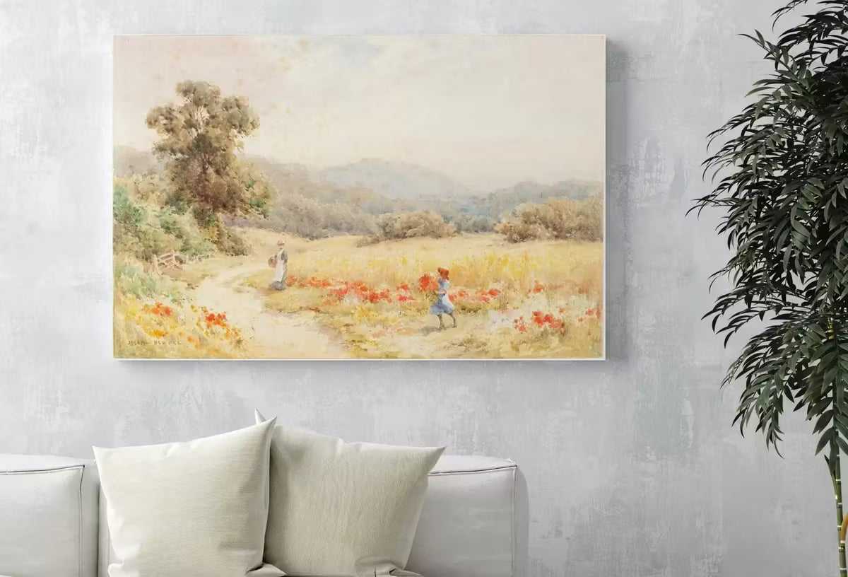 Summer Meadow Painting Vintage Landscape Print. Country Field Soft Colors Watercolor Painting Summer Landscape. Farmhouse Country Art Print – Printable Wall Art