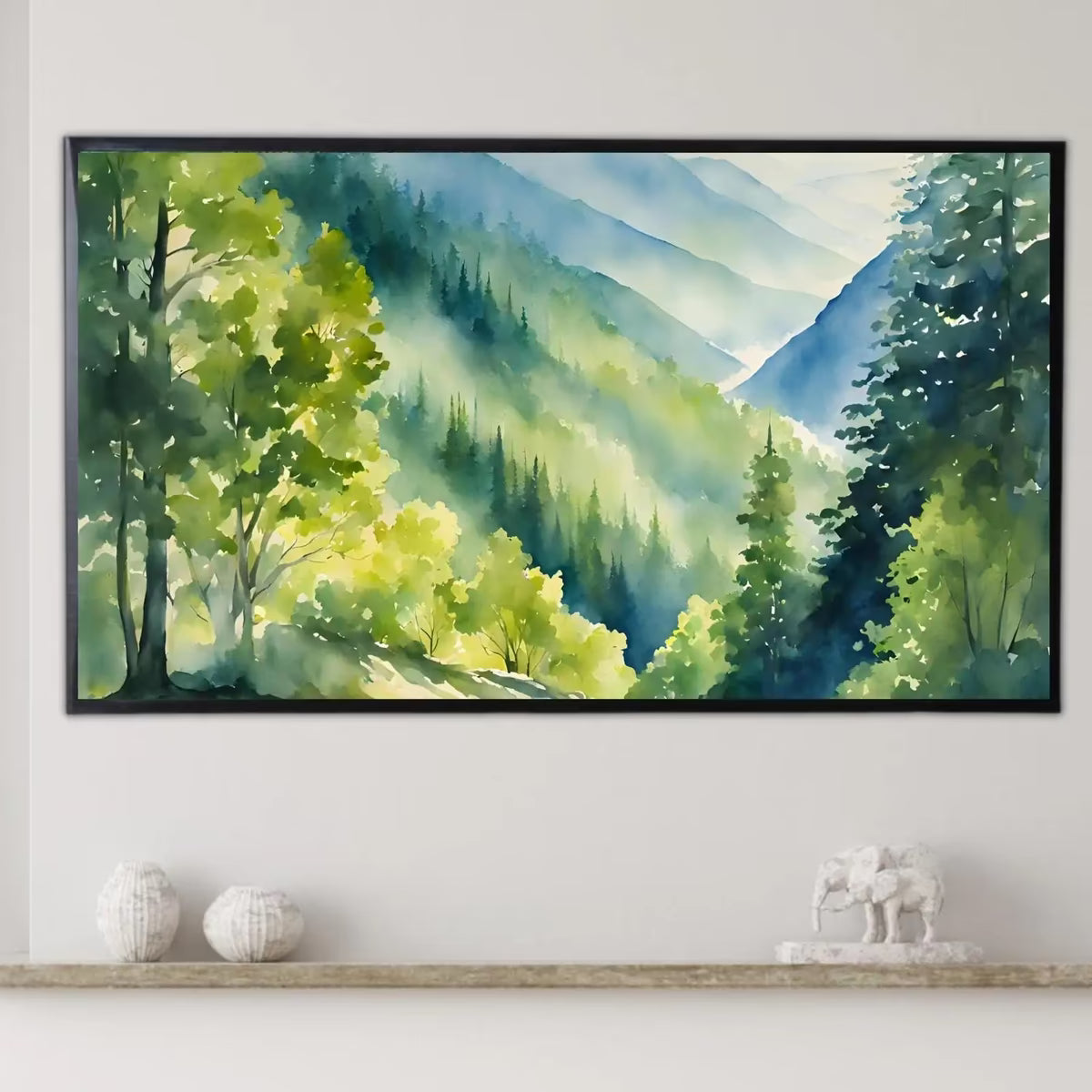 Sunlight In The Forest Art For Samsung Frame TV I Mountain Watercolor Landscape Decor I Nature Inspired Frame TV Artwork – Frame TV  Art
