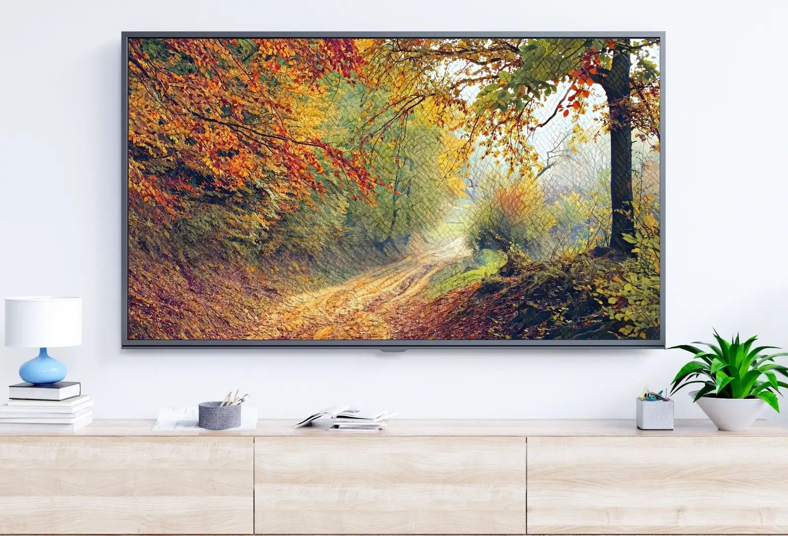 Included artwork preview showing first selection of artworks from Sunlight Through Autumn Forest Landscape Painting, Samsung Frame TV Art Painting, Instant Download Nature Art, Colorful Art for Frame TV.