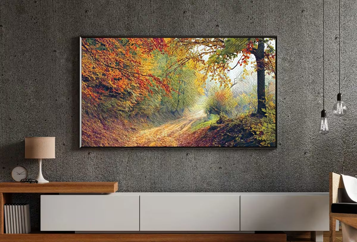 Sunlight Through Autumn Forest Landscape Painting, Samsung Frame TV Art Painting, Instant Download Nature Art, Colorful Art for Frame TV – Frame TV  Art