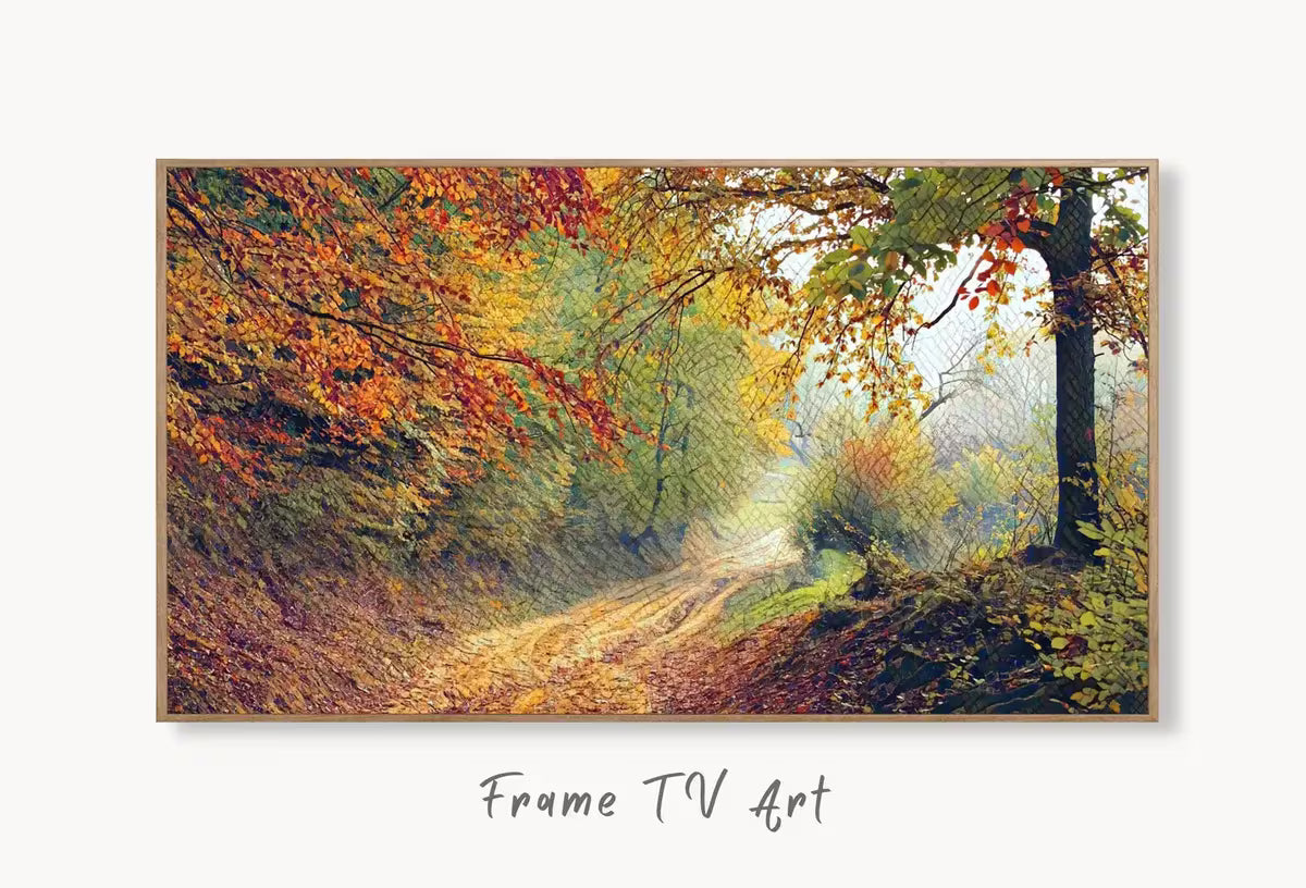 Sunlight Through Autumn Forest Landscape Painting, Samsung Frame TV Art Painting, Instant Download Nature Art, Colorful Art for Frame TV – Frame TV  Art