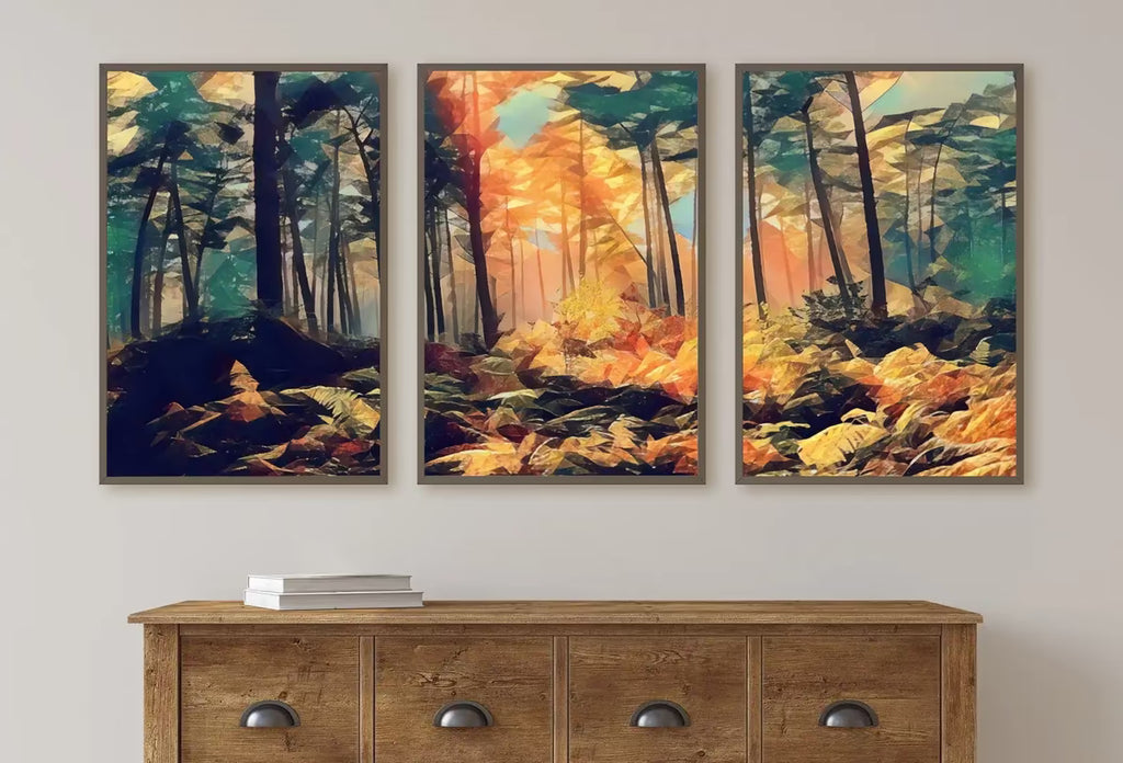 Sunlight Through Forest 3 Piece Wall Art. Abstract Landscape Painting Set of 3 Prints. Nature Print Digital Art. Instant Download – Printable Wall Art Set