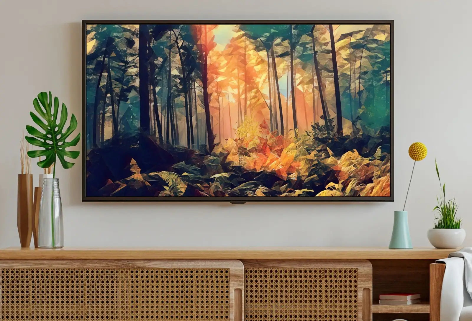 Included artwork preview showing first selection of artworks from Sunlight Through Forest Abstract Landscape Painting, Frame TV Art Digital Download, Art for Tv, Colorful Art for Frame TV.