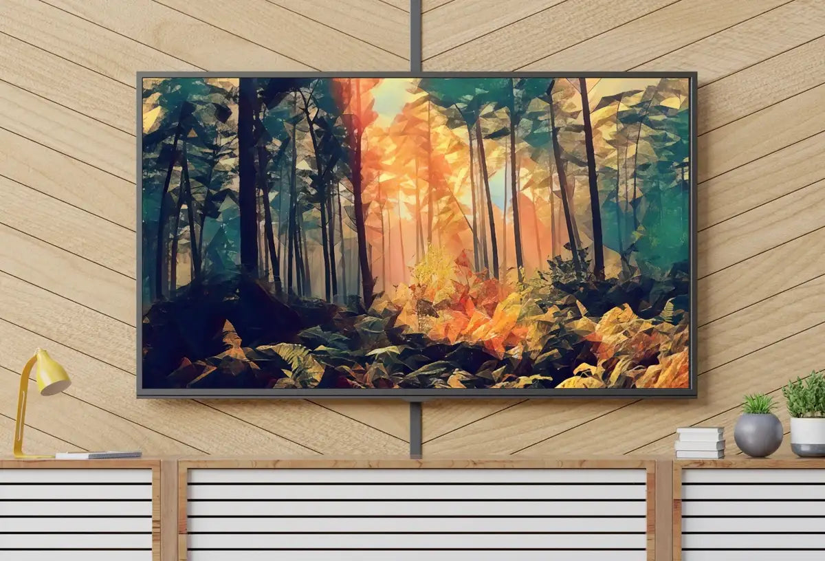 Detail view of artwork from Sunlight Through Forest Abstract Landscape Painting, Frame TV Art Digital Download, Art for Tv, Colorful Art for Frame TV. (variation 2)
