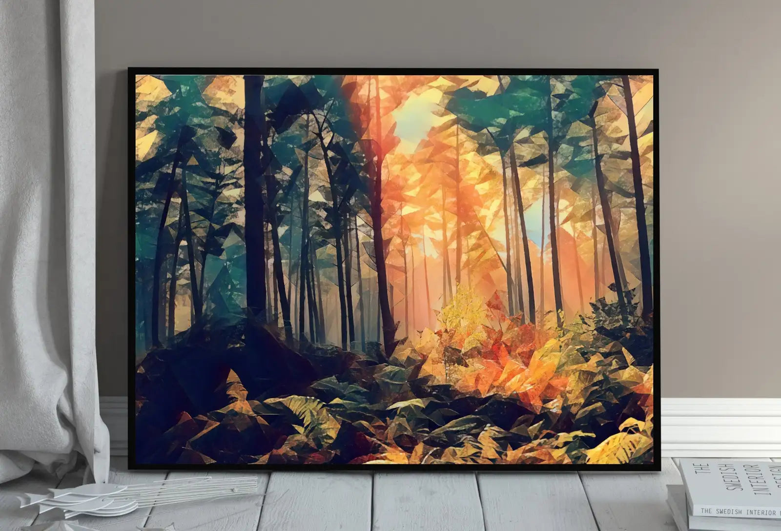 Detail view of artwork from Sunlight Through Forest Landscape Painting, Abstract Printable Wall Art, for Home or Office Decor, Nature Print Digital Art Instant Download. (variation 1)
