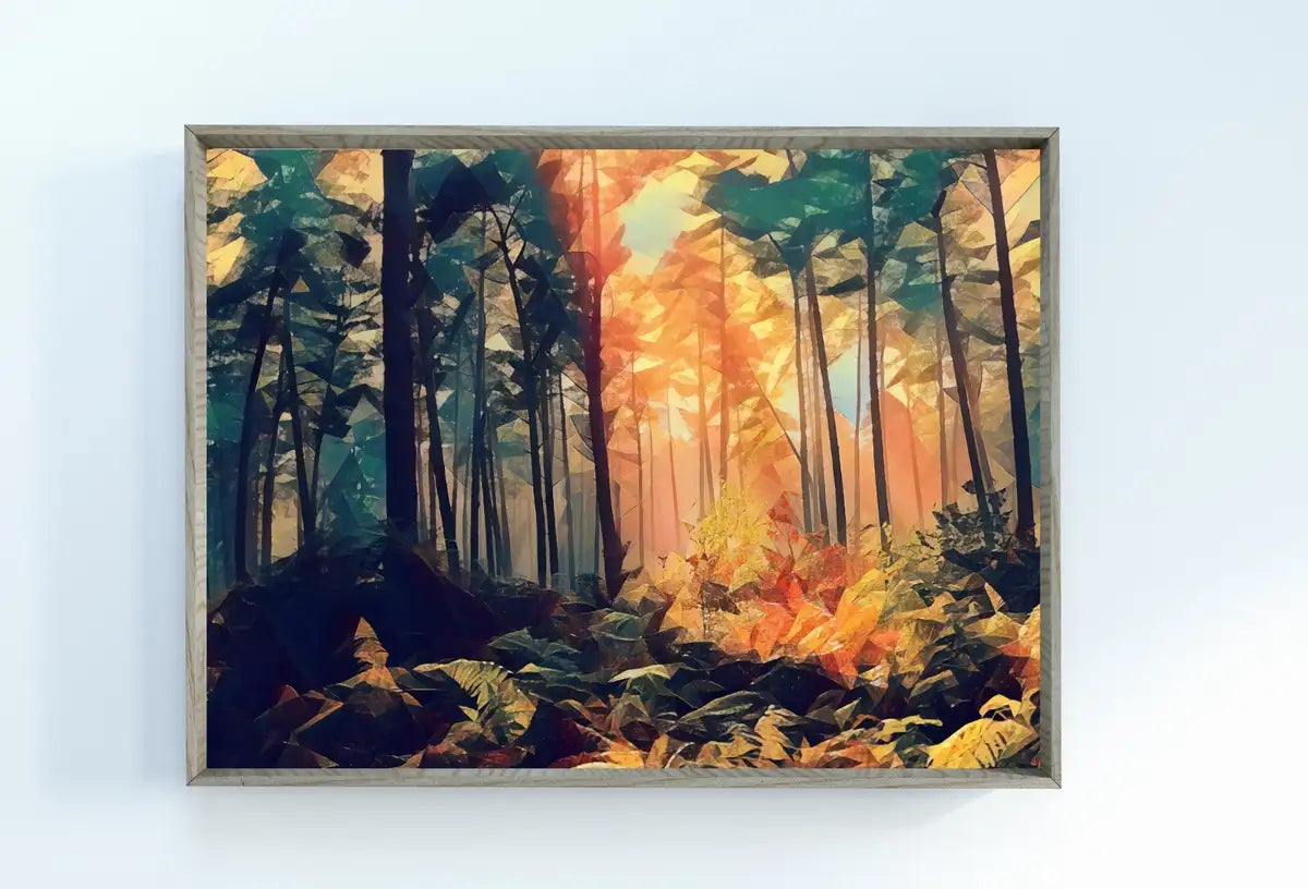 Detail view of artwork from Sunlight Through Forest Landscape Painting, Abstract Printable Wall Art, for Home or Office Decor, Nature Print Digital Art Instant Download. (variation 2)