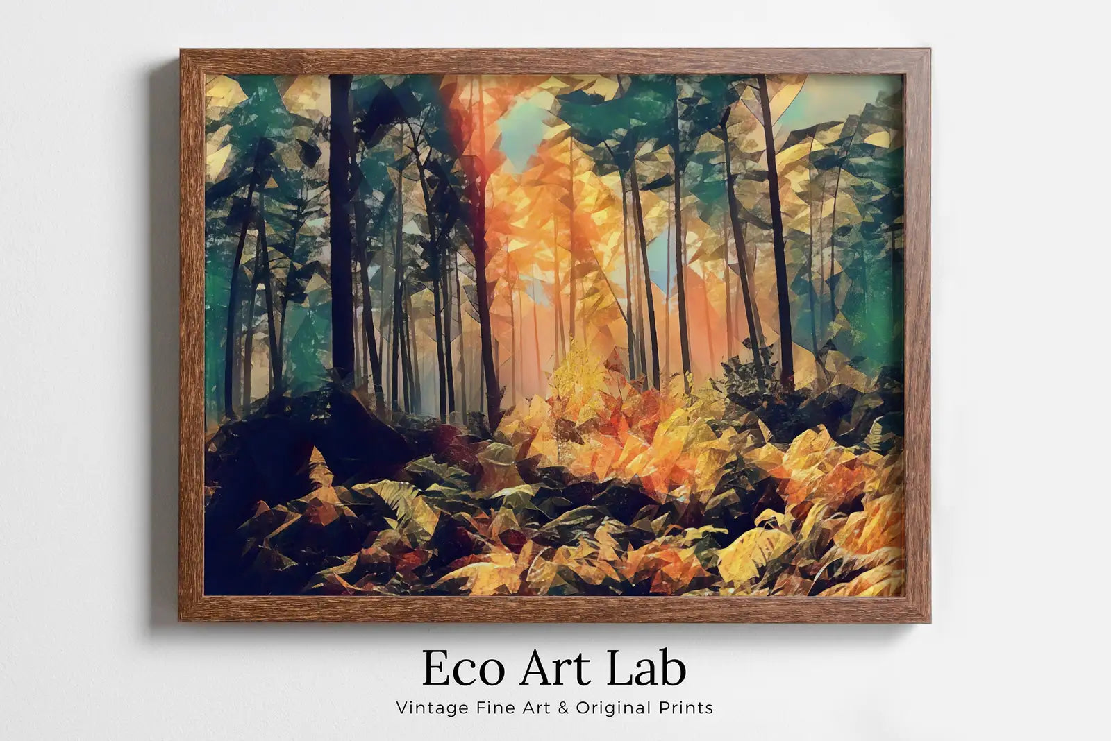 Framed view of Sunlight Through Forest Landscape Painting, Abstract Printable Wall Art, for Home or Office Decor, Nature Print Digital Art Instant Download – printable wall art digital download.