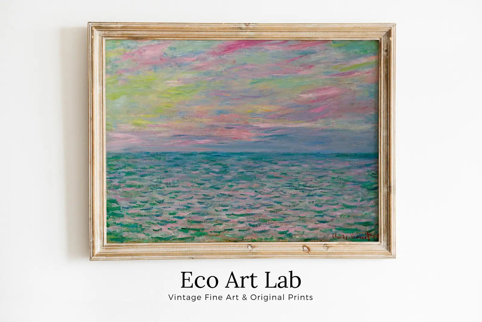 Detail view of artwork from Sunset Seascape Claude Monet Painting. Printable Wall Art. Vintage Oil Painting. Ocean Instant Download Coastal. Nautical Decor Print. (variation 1)