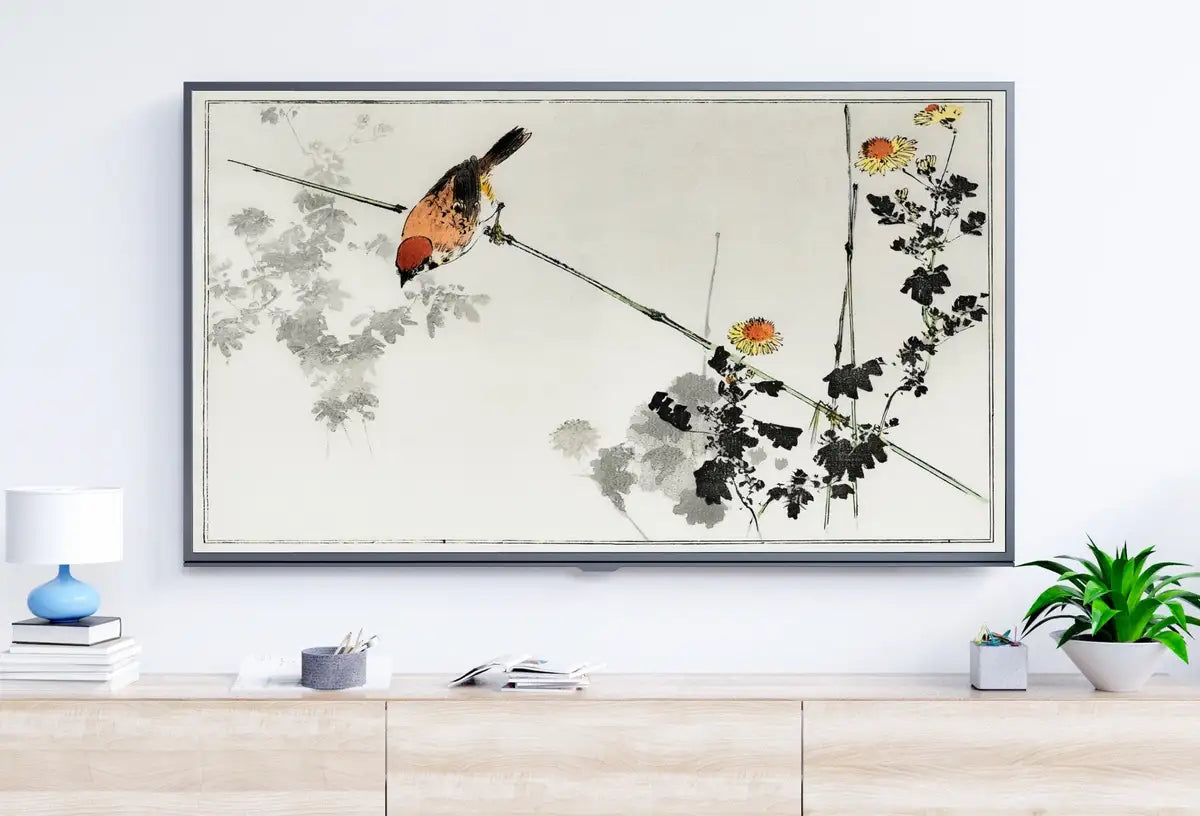 Detail view of artwork from Swallow Bird illustration Frame TV Art. Vintage Japanese Painting Samsung Art TV, Digital Download for Samsung Frame, Frame TV Art. (variation 2)