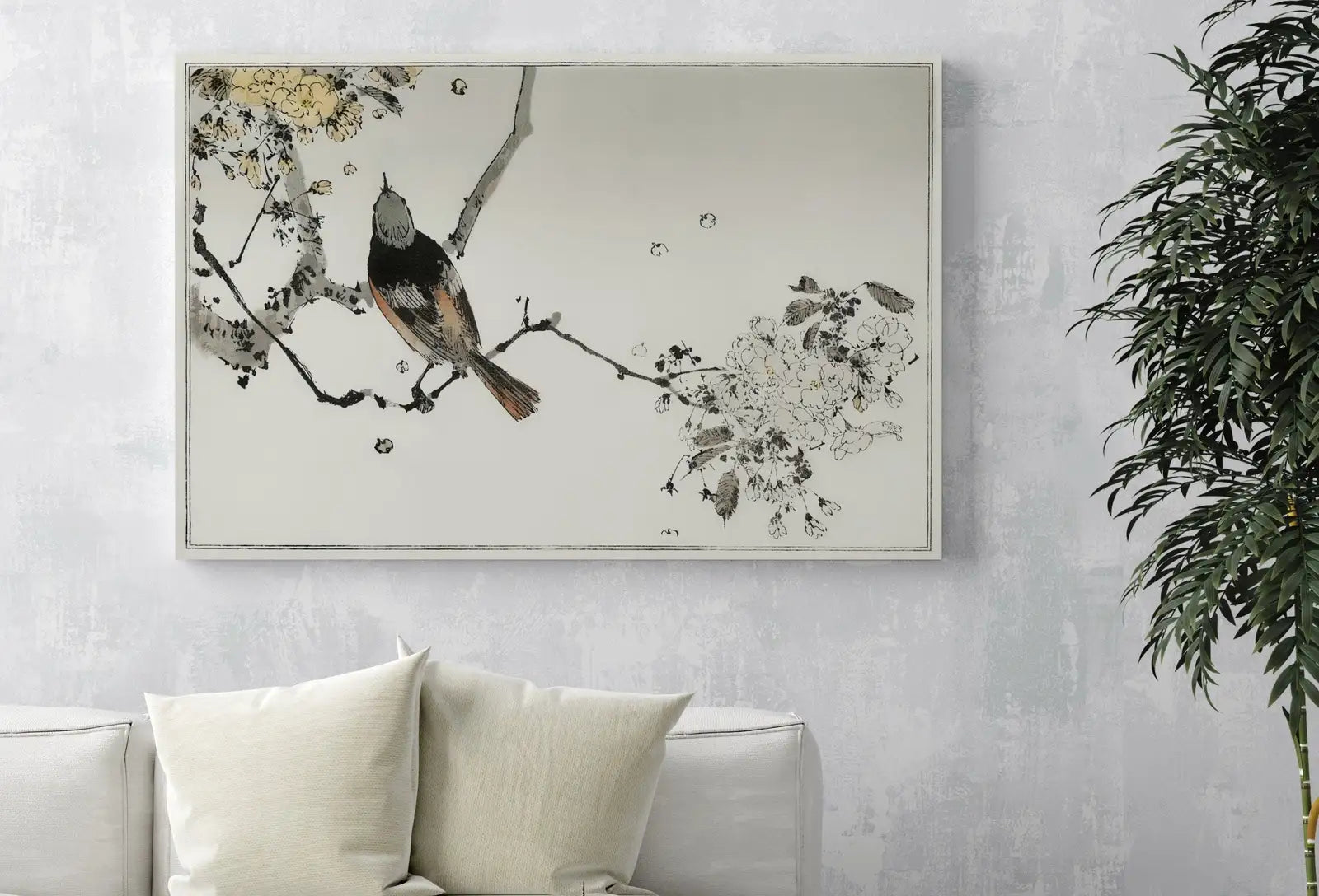 Detail view of artwork from Swallow Bird on Branch Vintage Japanese Painting. Japanese Wall Art Printable Poster. 19th Century Japanese Vintage Wall Art, Bird Asian Art. (variation 1)