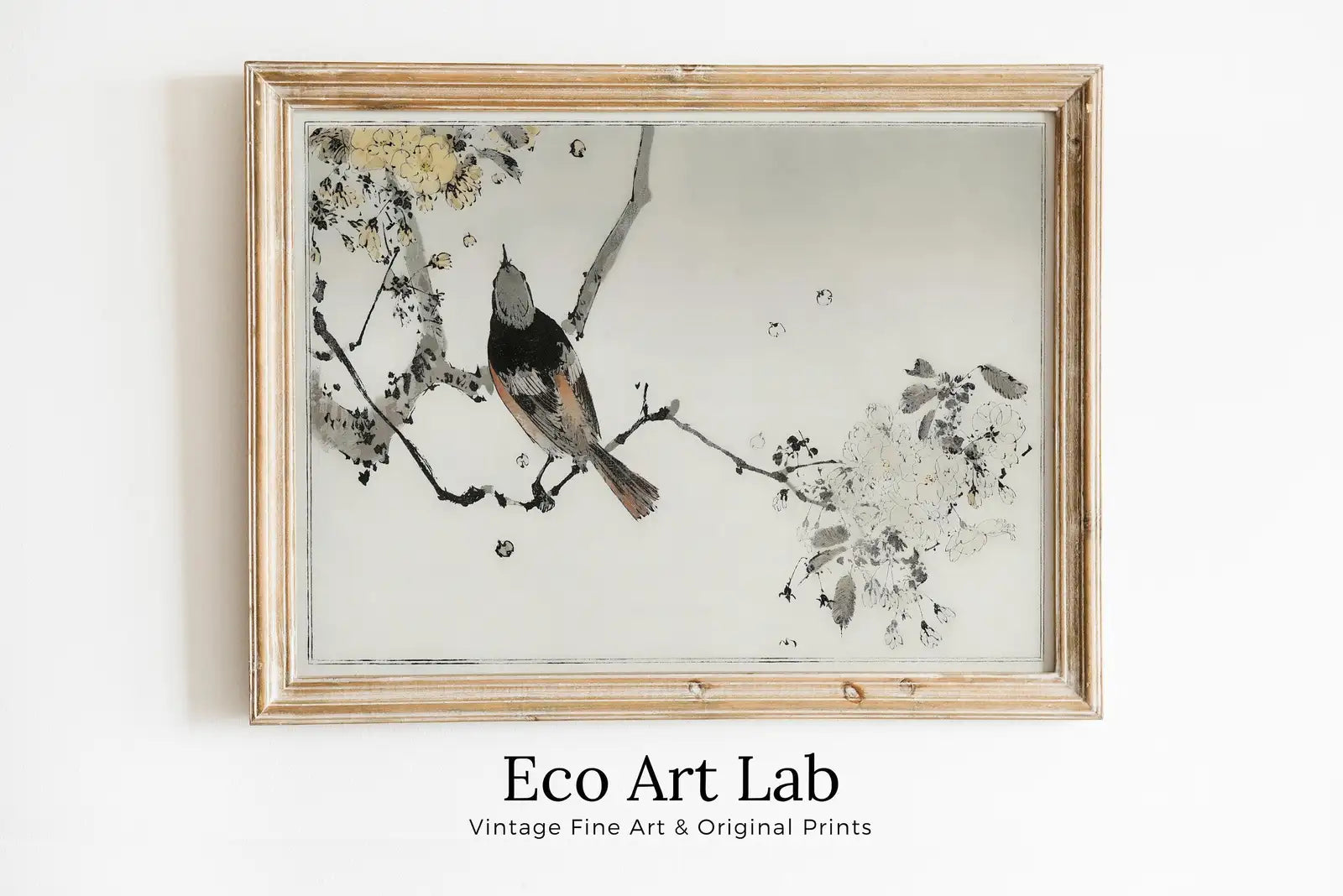 Framed view of Swallow Bird on Branch Vintage Japanese Painting. Japanese Wall Art Printable Poster. 19th Century Japanese Vintage Wall Art, Bird Asian Art – printable wall art digital download.