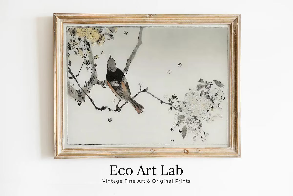 Swallow Bird on Branch Vintage Japanese Painting. Japanese Wall Art Printable Poster. 19th Century Japanese Vintage Wall Art, Bird Asian Art – Printable Wall Art