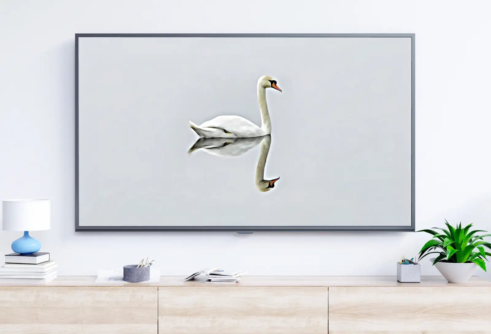 Included artwork preview showing first selection of artworks from Swan in Clear Waters Frame TV Art, Digital Download, Digital Art for Tv Swan Decor, White Frame TV Art, Swan Painting.