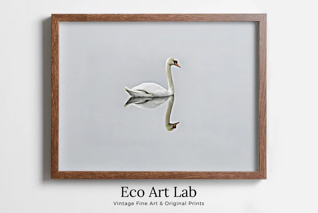 Swan in Clear Waters Landscape Printable Wall Art. Home or Office Decor, Animal Painting Nature Print Digital Art Download, Swan Painting – Printable Wall Art