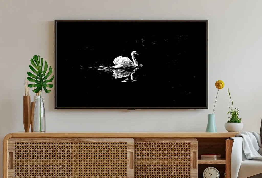 Included artwork preview showing first selection of artworks from Swan in Dark Waters Frame TV Art, Digital Download, Digital Art for Tv, Black and White Frame TV Art, Swan Painting.