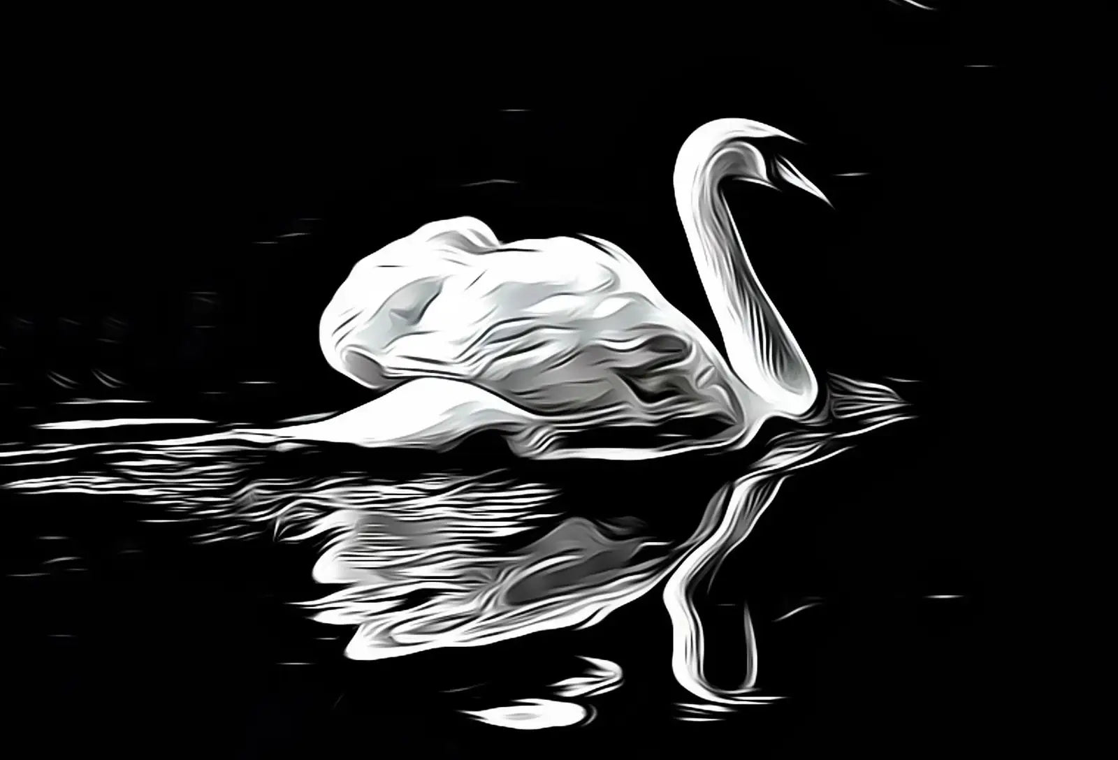 Detail view of artwork from Swan in Dark Waters Frame TV Art, Digital Download, Digital Art for Tv, Black and White Frame TV Art, Swan Painting. (variation 1)