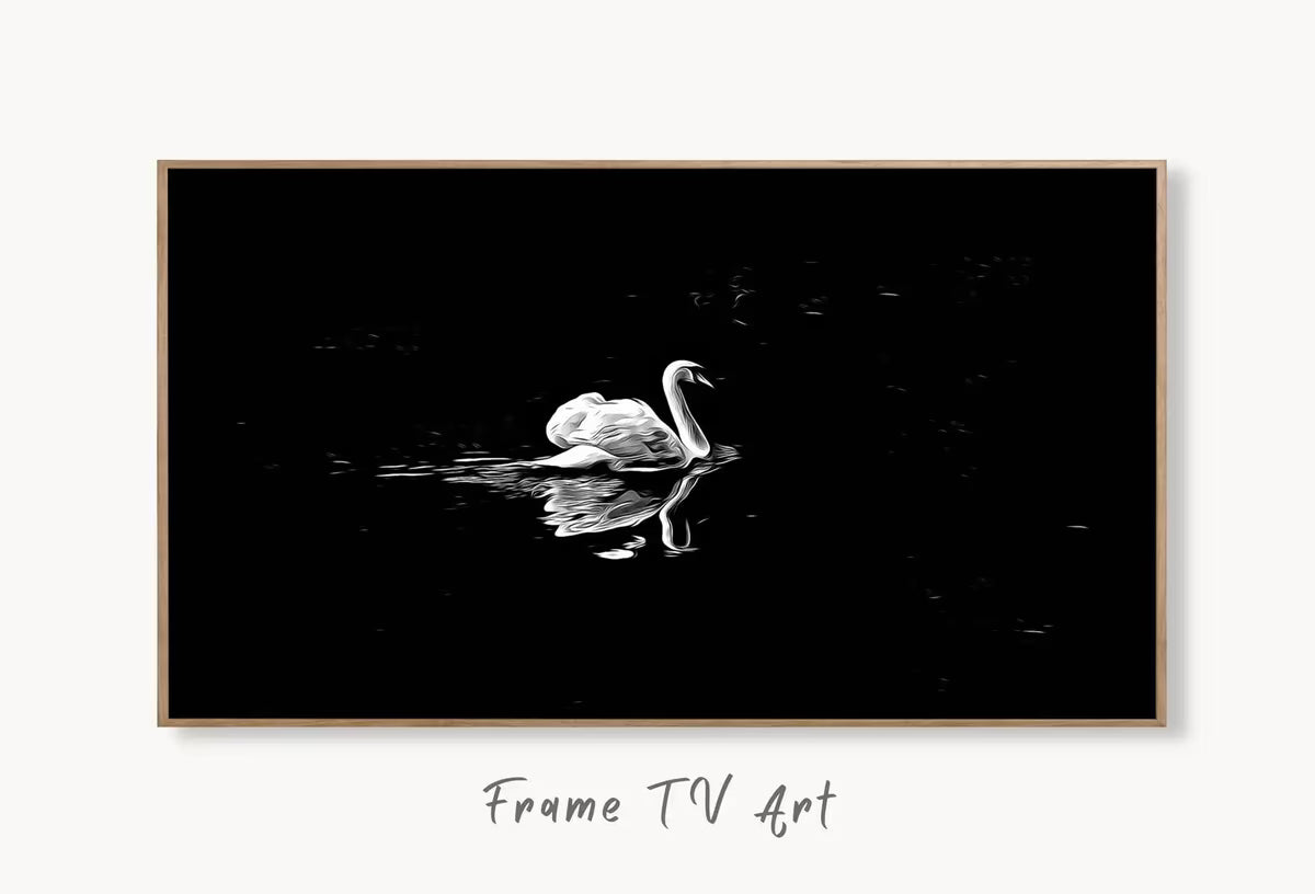 Swan in Dark Waters Frame TV Art, , Digital Art for Tv, Black and White Frame TV Art, Swan Painting – Frame TV  Art