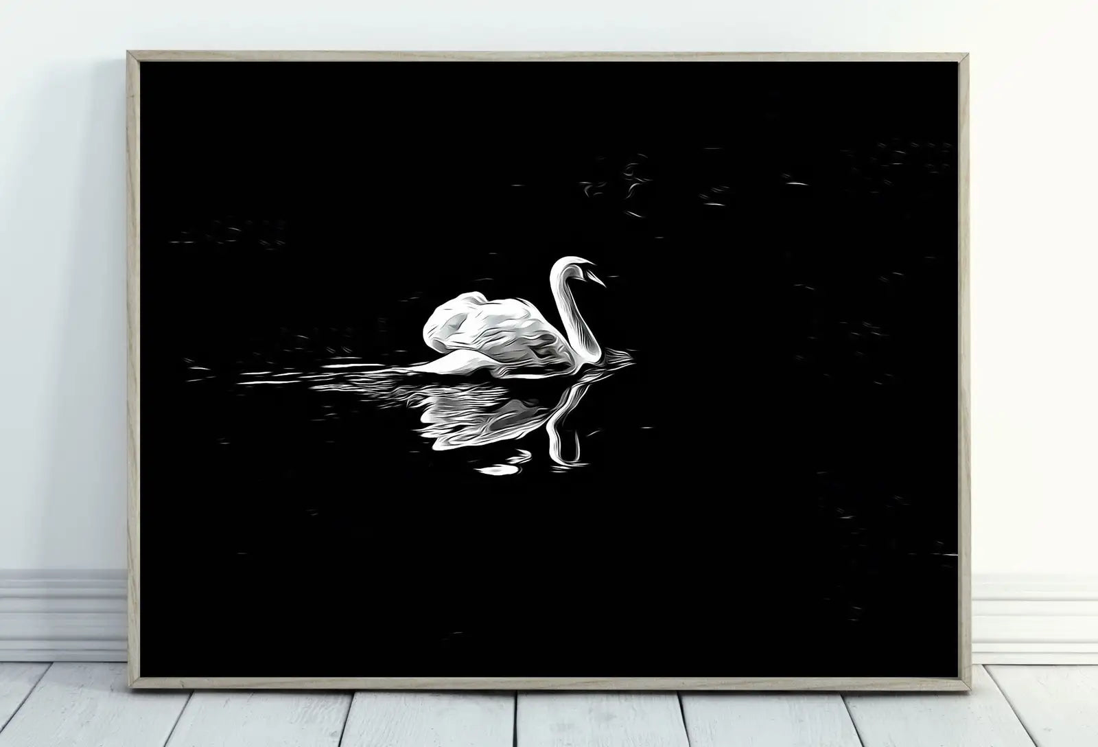 Included artwork preview showing first selection of artworks from Swan in Dark Waters Printable Wall Art, for Home or Office Decor, Animal Painting Nature Print Digital Art Instant Download, Black and White.
