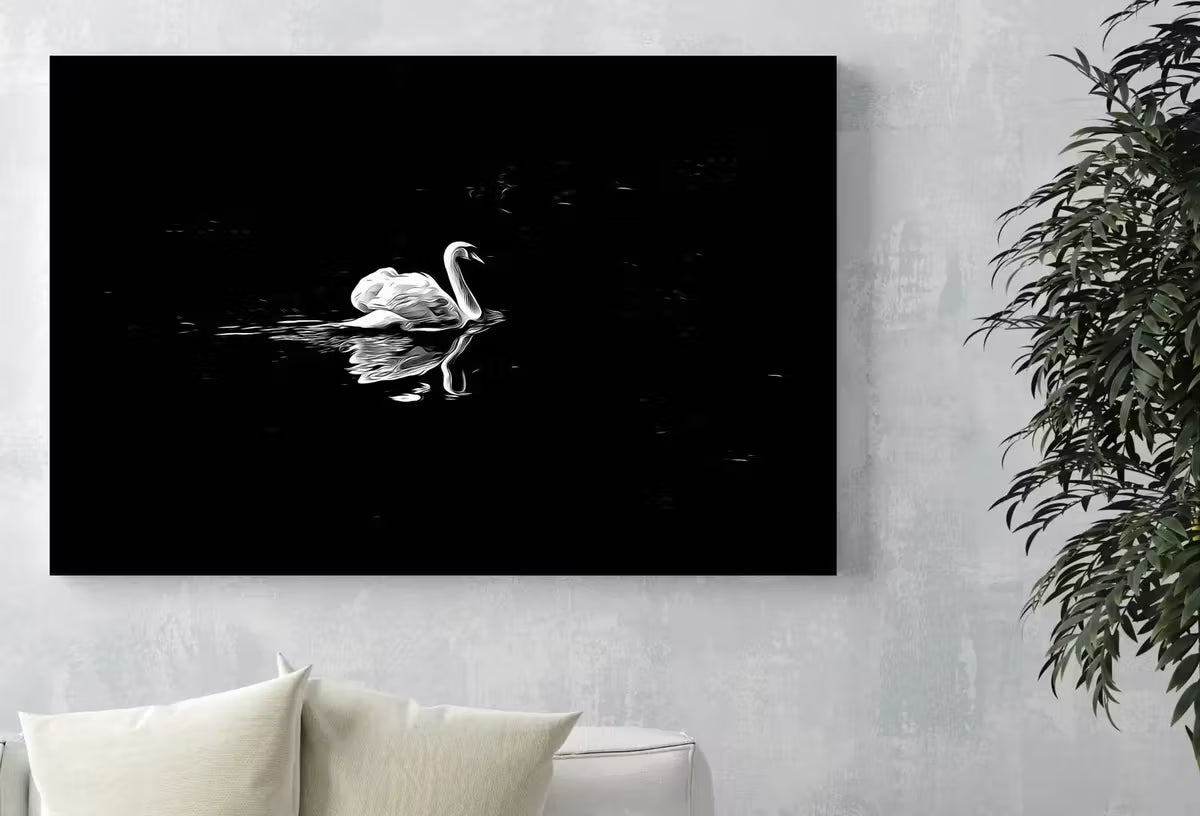 Swan in Dark Waters Printable Wall Art, for Home or Office Decor, Animal Painting Nature Print Digital Art Instant Download, Black and White – Printable Wall Art