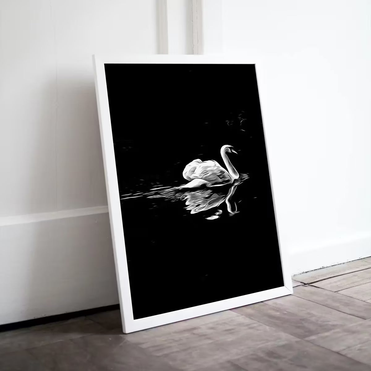 Swan in Dark Waters Vertical Printable Wall Art, Home or Office Decor, Animal Painting Nature Print Digital Art Download, Black and White – Printable Wall Art