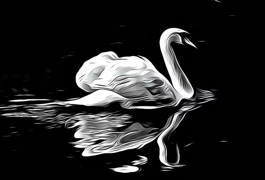 Swan in Dark Waters Vertical Printable Wall Art, Home or Office Decor, Animal Painting Nature Print Digital Art Download, Black and White – Printable Wall Art