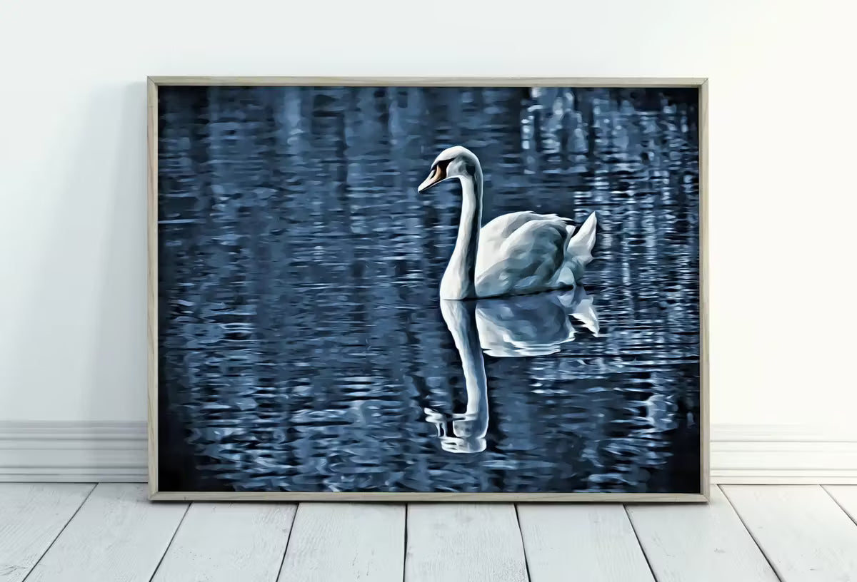 Swan on Water Printable Wall Art, for Home or Office Decor, Animal Painting Nature Print Digital Art Instant Download – Printable Wall Art